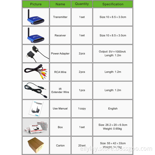 PAT-530 5.8GHz Wireless AV Sender Transmitter Receiver Audio Video IR Extender Digital STB Sharing Device RCA PAT530
